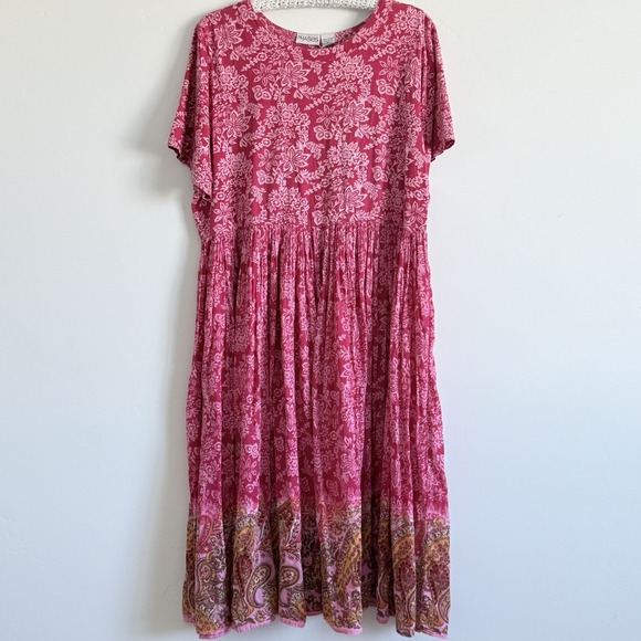 House Dress Cottage Women XL Pink Floral Lounge Peasant Porch Comfort VTG - Picture 2 of 9